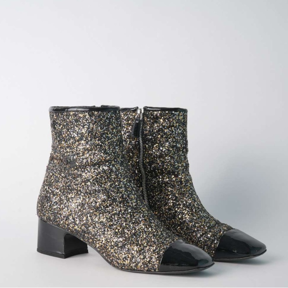 Chanel Glitter Cap-Toe Ankle Boots